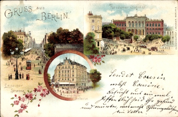 Litho Berlin Tiergarten, Potsdamer Bahnhof, Grand Hotel Bellevue, Leipziger Straße