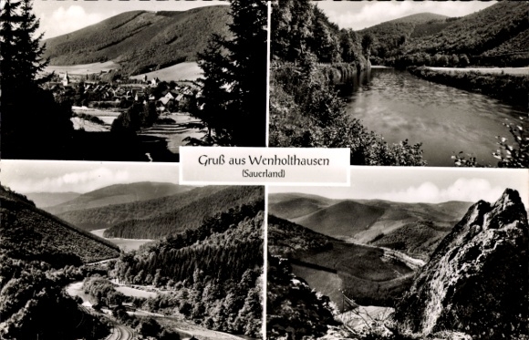 Postcard Wenholthausen Eslohe in Sauerland, panorama, partial views