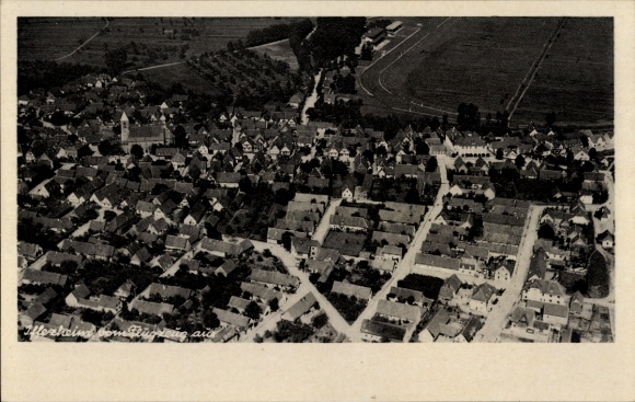 Postcard Iffezheim am Rhein, aerial photograph