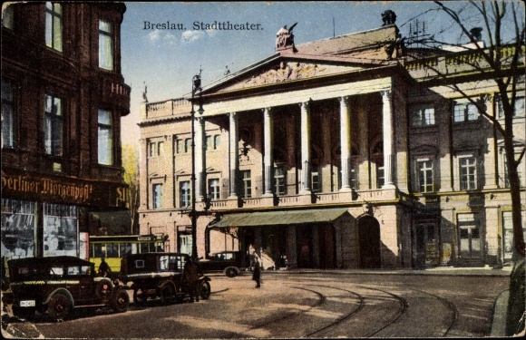 Postcard Wrocław Breslau in Schlesien, Stadttheater, newspaper Berliner Morgenpost