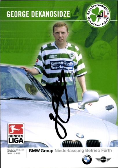 Autograph card footballer George Dekanosidze, SpVgg Greuther Fürth, autograph, BMW