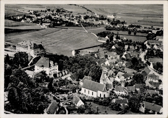 Postcard Reimlingen in Swabia, aerial view of Reimlingen, buildings, village surroundings