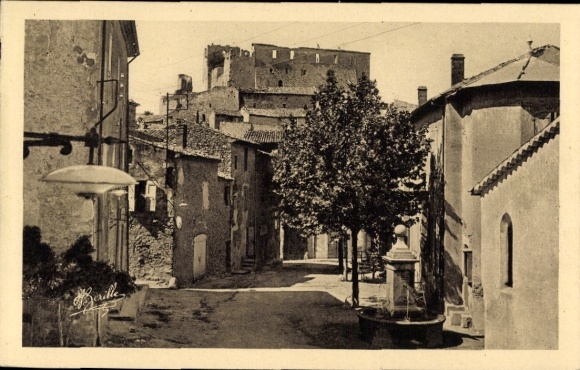Postcard Gréoux les Bains Alpes de Haute Provence, Place, Chateau des Templiers