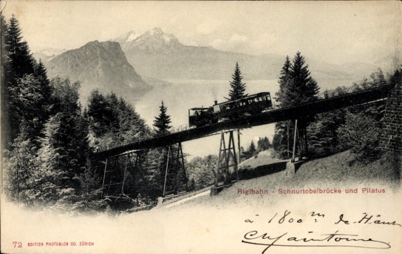 Ak Schweiz, Rigibahn mit Schnurtobelbrücke