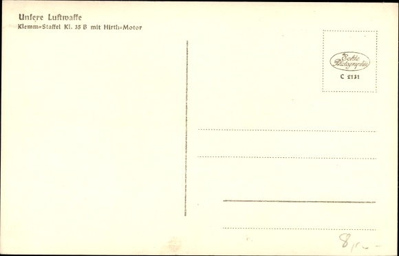 Postcard German fighter aircraft, Klemm Staffel, Luftwaffe, D-Ersi, YR Aeu, YR Aet, D Eabu