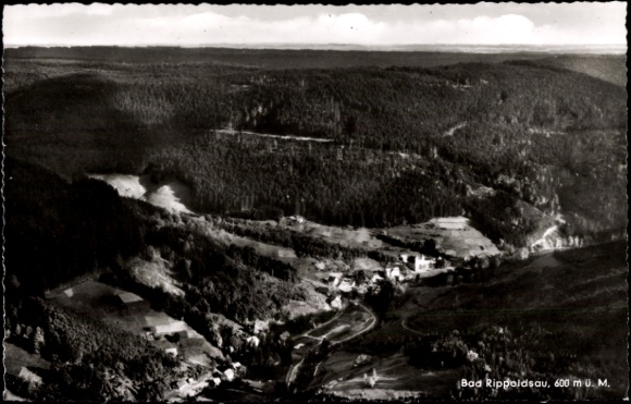 Ak Bad Rippoldsau Schapbach im Schwarzwald, Landschaftsansicht,  600 m ü. M., Wald, Felder, Fluss