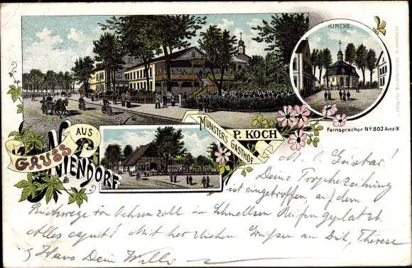 Chromo-Litho Hamburg Eimsbüttel Niendorf, Münster&#39;s inn, church