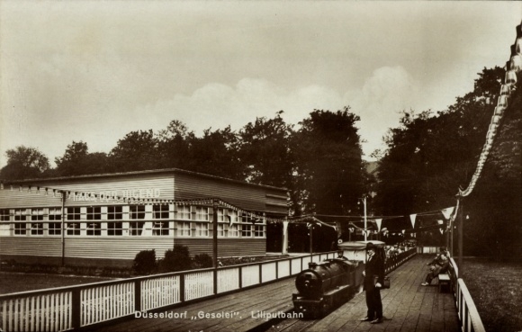 Ansichtkaart Düsseldorf am Rhein, grote tentoonstelling GeSoLei 1926, Liliputbahn