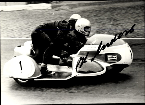 Foto Motorrennsport, Enders, Engelhardt, Seitenwagen, Autogramm