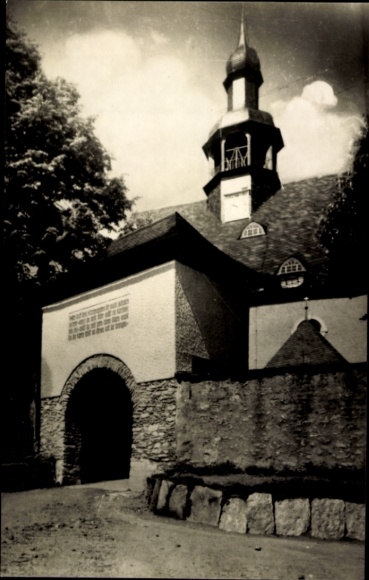 Postcard Crottendorf in the Ore Mountains, church, gate entrance