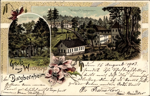 Chromo-Litho Wildbad Burgbernheim Middle Franconia Bavaria, devil&#39;s house, partial view