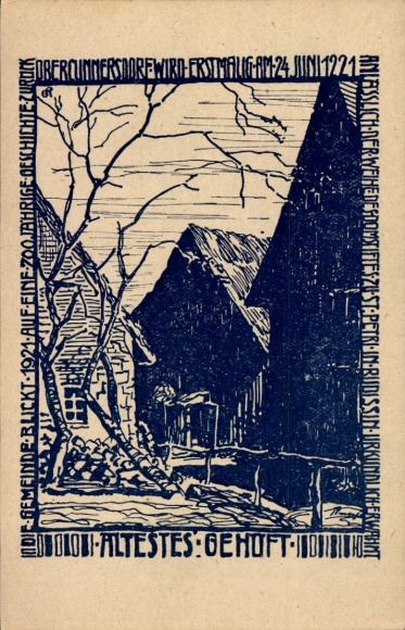 Kunstenaarskaart Obercunnersdorf Kottmar in Oberlausitz, de oudste hoeve
