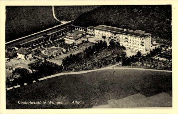 Postcard Wangen im Allgäu, aerial photograph, children's sanatorium