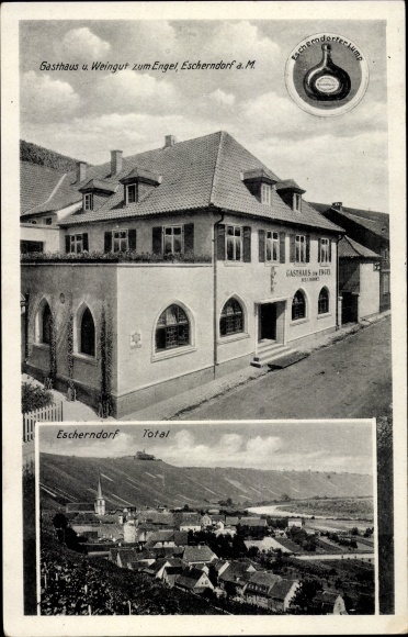 Postcard Escherndorf Volkach in the Kitzingen district of Lower Franconia, inn and winery zum Engel