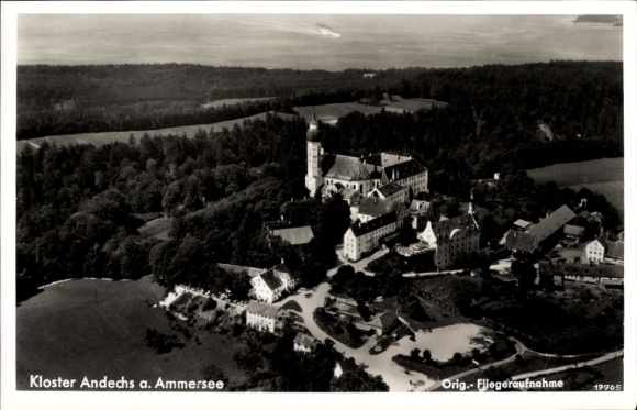 Postcard Andechs am Ammersee, Andechs Monastery, aerial photograph