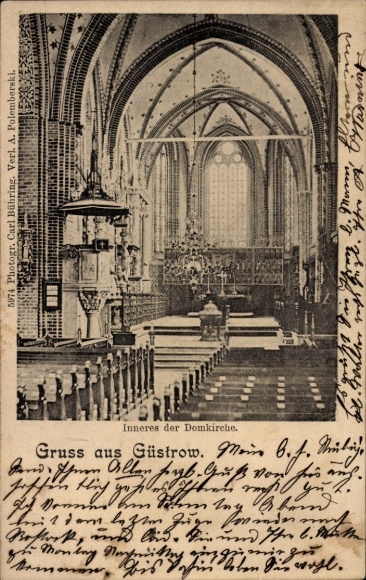 Postcard Güstrow in Mecklenburg, interior view of the cathedral