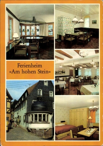 Ak Hohnstein in der Sächsischen Schweiz, Ferienheim Am hohen Stein, Rondell, Gaststätte, Kachelofen