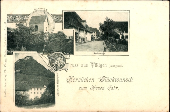 Ak Villigen Kanton Aargau, Kirche, Dorfstraße, Schlossruine Besserstein