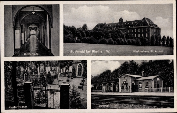 Ak St. Arnold Neuenkirchen, Missionshaus, Klostergang, Klosterfriedhof, Bahnhof