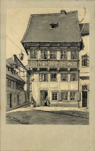 Artist Postcard Osterwieck in the Harz, old wooden buildings, Stobenplatz and Stobentwete
