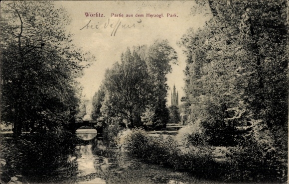 Ak Wörlitz in Anhalt, Wörlitz Park, Hertogelijk Park, Brug