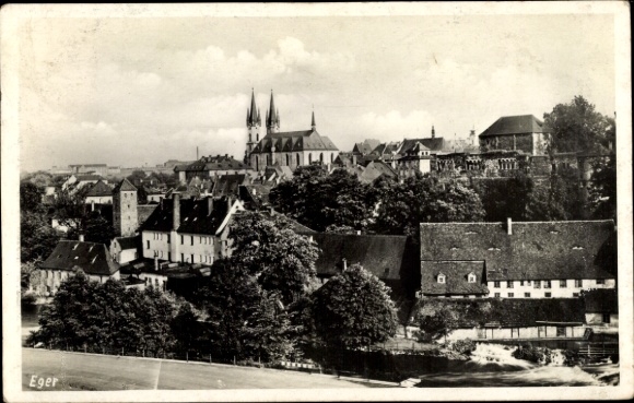 Postcard Hohenberg an der Eger Upper Franconia, city view, churches, houses, landscape, architecture