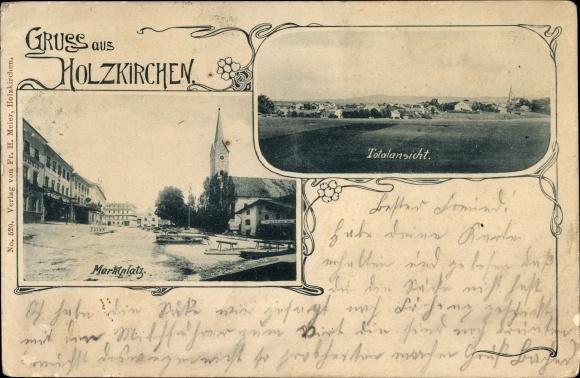 Postcard Holzkirchen in the Miesbach district of Upper Bavaria, view of the market square, overall view of the village
