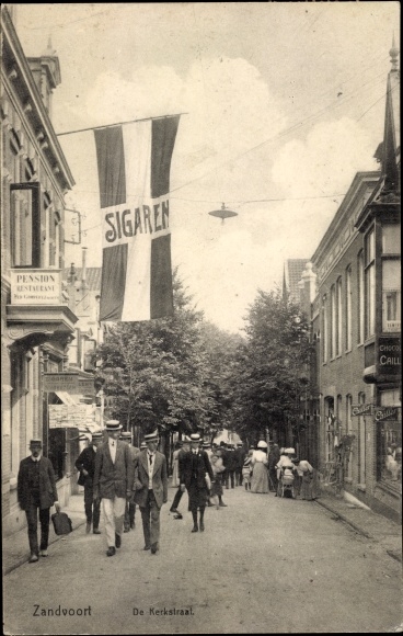 Postcard Zandvoort North Holland The Netherlands, De Kerkstraat, Pension Restaurant
