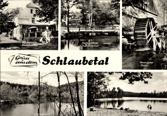 Ak Schlaubetal in Brandenburg, HO Gaststätte Kupferhammer, Bremsdorfer Mühle, Jugendherberge