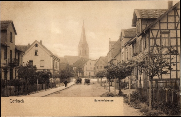 Postcard Korbach in Hessen, Bahnhofstrasse, church