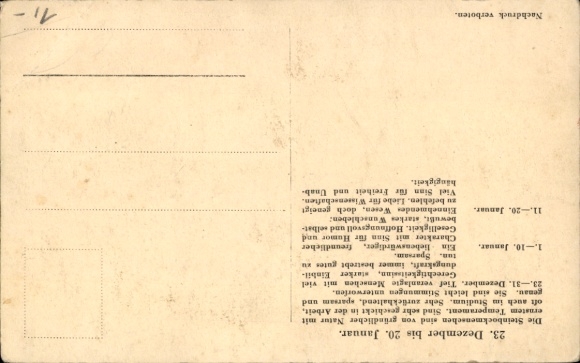 Postcard Zodiac sign Capricornus, December 22nd to January 20th