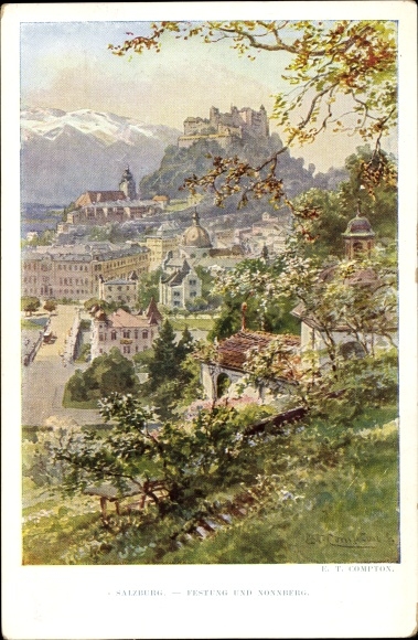 Artist PC Compton, ET, Salzburg in Austria, fortress and Nonnberg