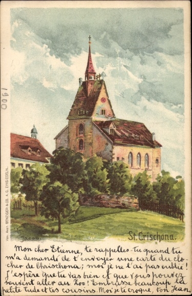 Artist Postcard Jacob, Bettingen Canton Basel City, Mount Sankt Chrischona, Church