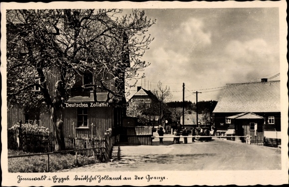 Postcard Zinnwald Georgenfeld Altenberg in the Erzgebirge, German Zollmat at the border
