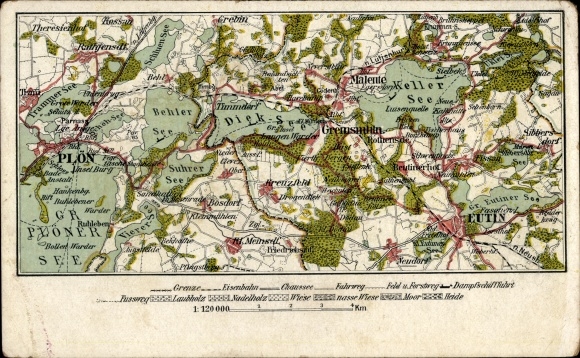 Maps Postcard Eutin in Ostholstein, Dieksee, Keller See, Suhrer See, Plön