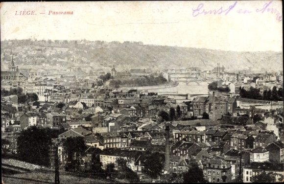 Postcard Liège Liège Wallonia, panorama of city view, river, hills, houses