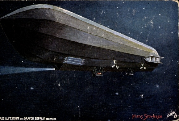 Artist Postcard Stövhase, Hans, Steerable airship of Count Zeppelin at night, Tuck Series No. 978 P