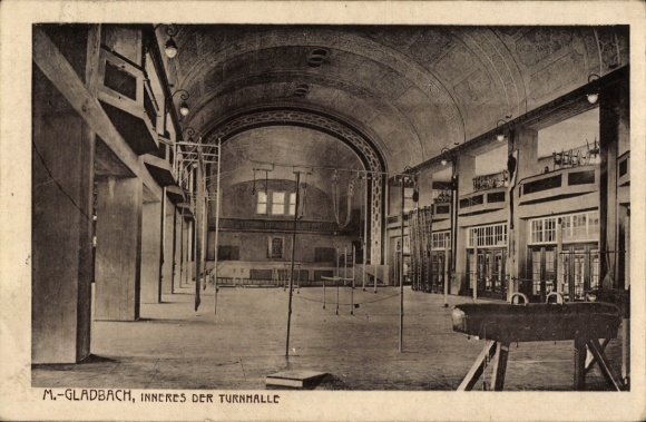 Postcard Mönchengladbach on the Lower Rhine, interior view of a gymnasium, sports equipment, atmosphere