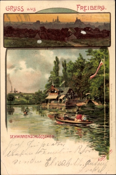 Artist Chromo-Litho Spindler, Erwin, Freiberg in Saxony, Inn Schwanenschlösschen, long shot