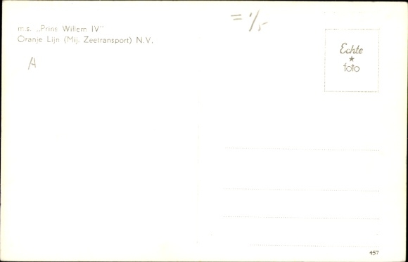 Ak MS Prins Willem IV, Oranje Lijn, stoomschip, vrachtschip