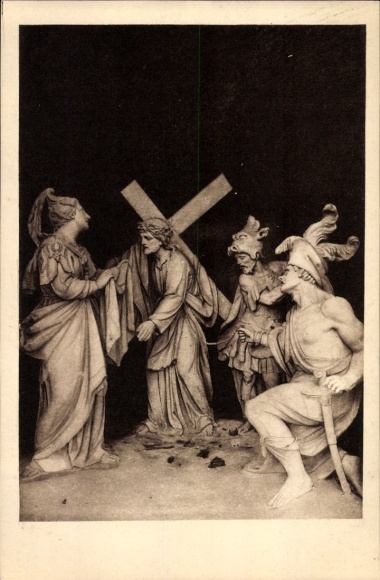 Postcard VI. Station, Veronica offers Jesus the veil