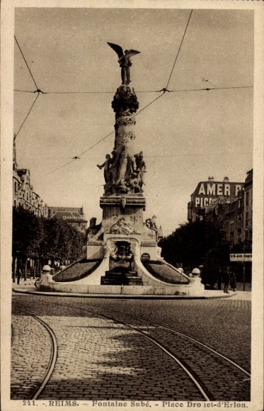 CPA Reims Marne, Fontaine Subé, Place Dro iet-d'Erlon
