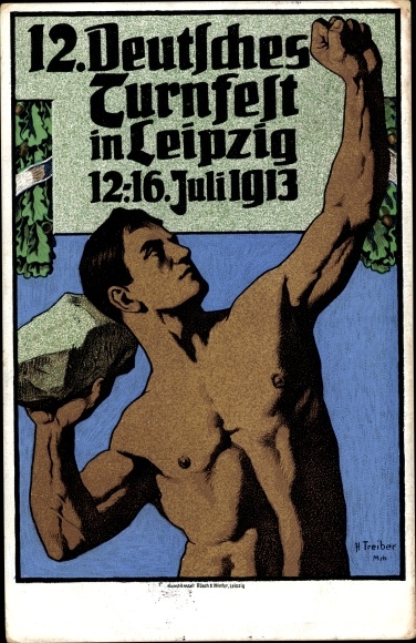 Artist PC driver, H., 12th German Gymnastics Festival in Leipzig 1913, man throws stone