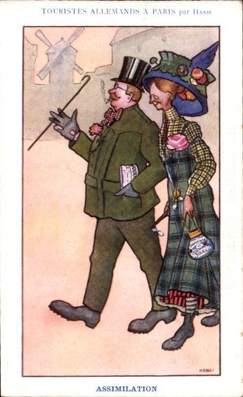 Artist Postcard Hansi, German tourists in Paris