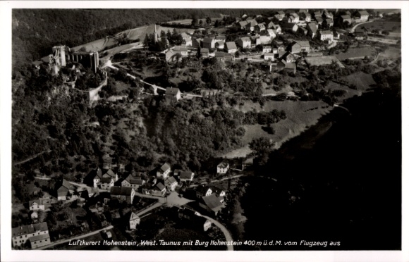 Postcard Hohenstein in Nassau Untertaunus, aerial photograph