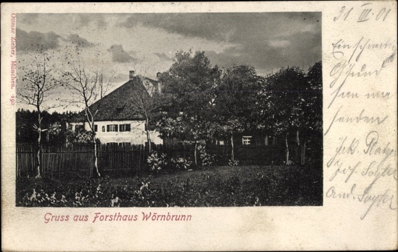 Postcard Wörnbrunn Grünwald in the district of Munich Upper Bavaria, Forsthaus