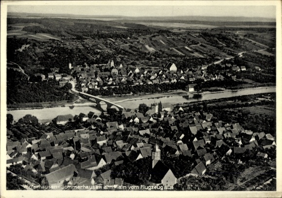 Postcard Sommerhausen am Main Lower Franconia, aerial photograph of Vinerhausen, Sommerhausen am Main, landscape