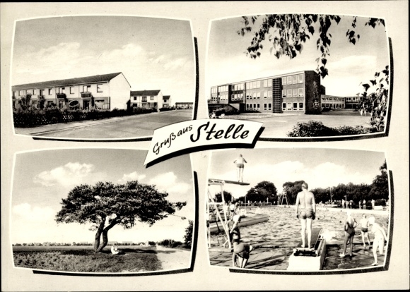 Postcard body in the district of Harburg, local section with city pool