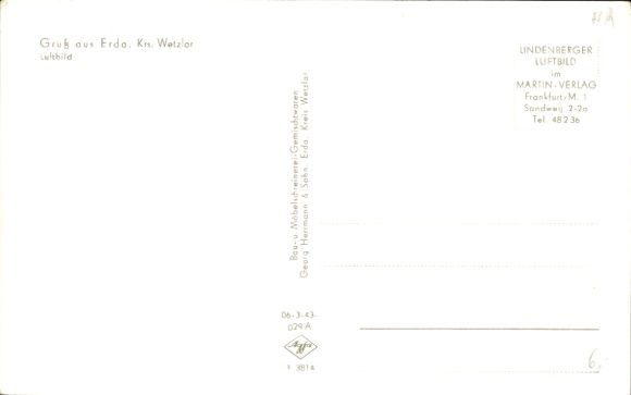 Postcard Erda Hohenahr in Hesse, aerial photograph