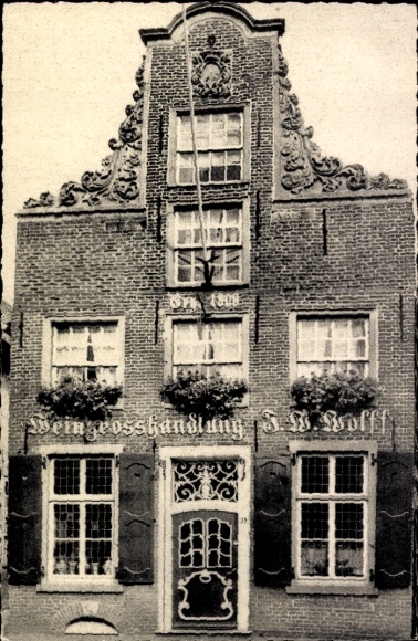 Postcard Leer in Lower Saxony, Oldest House, Wine Wholesaler JW Wolff